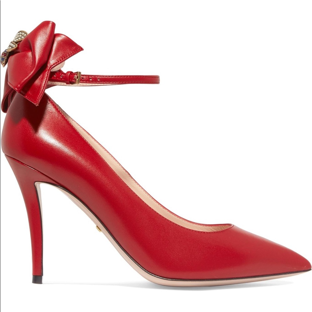 Gucci Queen Margaret Pointed Toe Ankle Strap Pumps - Picture 7 of 8